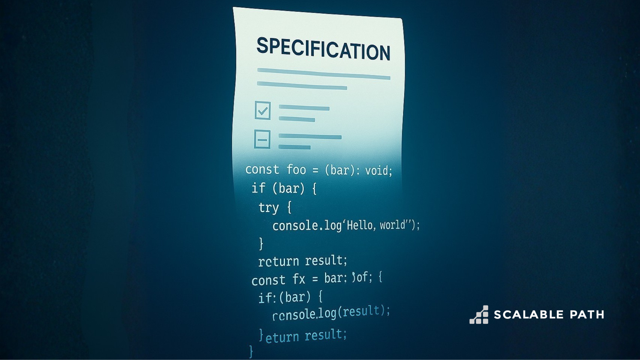 Illustration representing spec-driven development process, from specification to code.